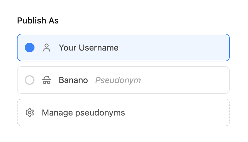 Pseudonym publishing settings