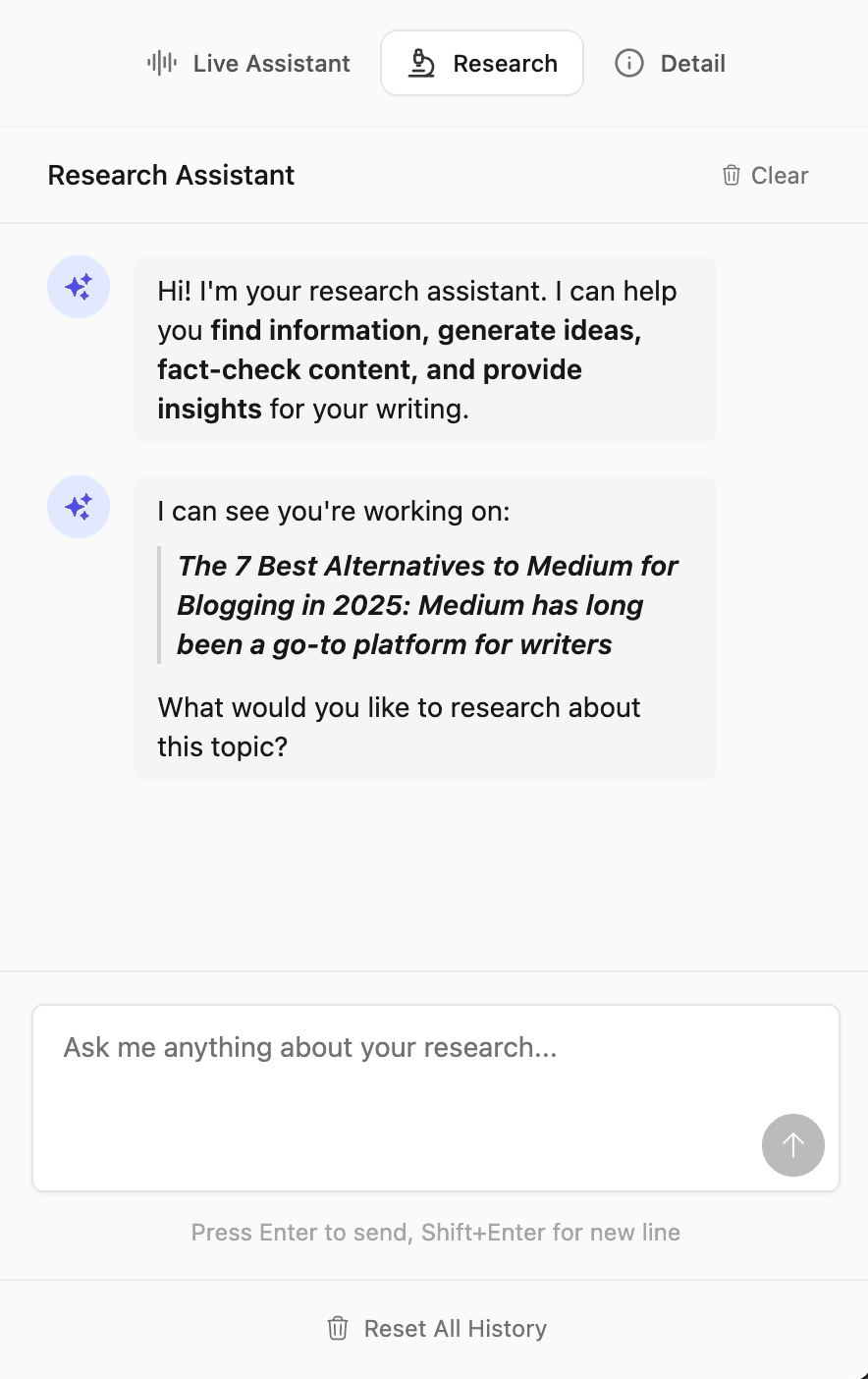 Research Assistant providing writing insights